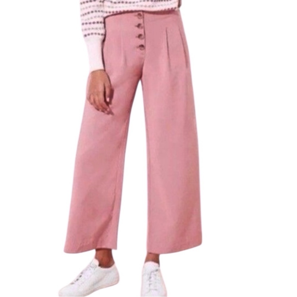 LOFT Size 6 High Waist Button Fly Fluid Wide Leg Pockets Rayon-Nylon